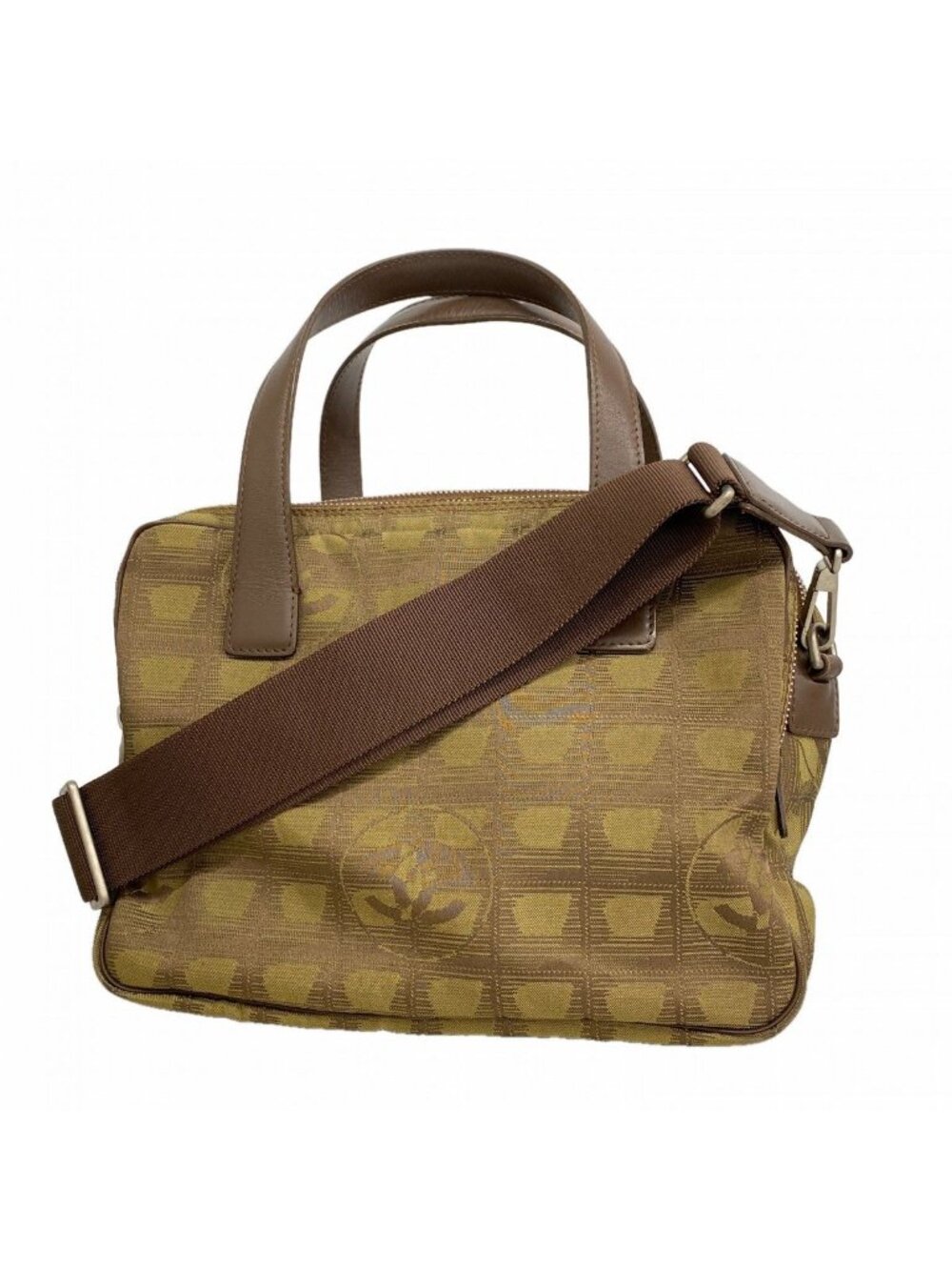 Chanel Handbag New Travel Nylon Khaki Silver 2-Way